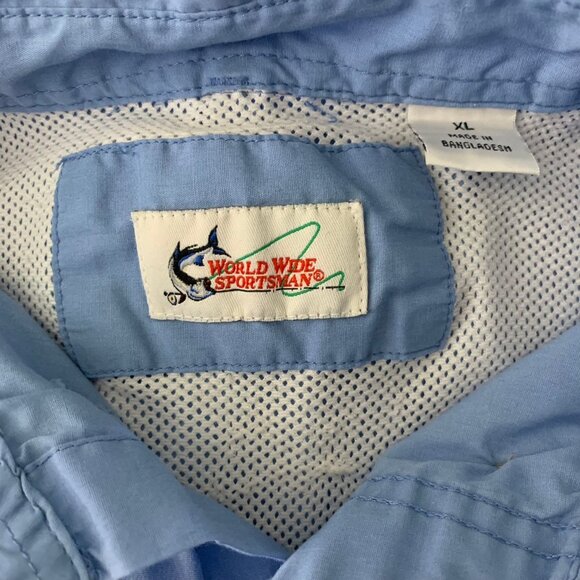 Button Down Vented Fishing Shirt XL Blue Pockets Short Sleeve Quick Dry Camp - Picture 6 of 6